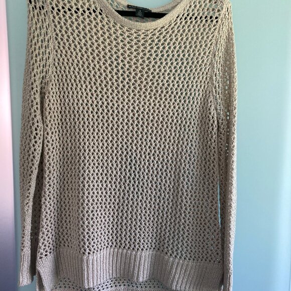 CHICO'S Black Label Sweater Sz 2 Gold Open Mesh Knit Tunic Length Long Sleeve - Picture 9 of 9